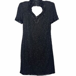 Vintage Scala embellished black heavily beaded silk sheath dress Small PS